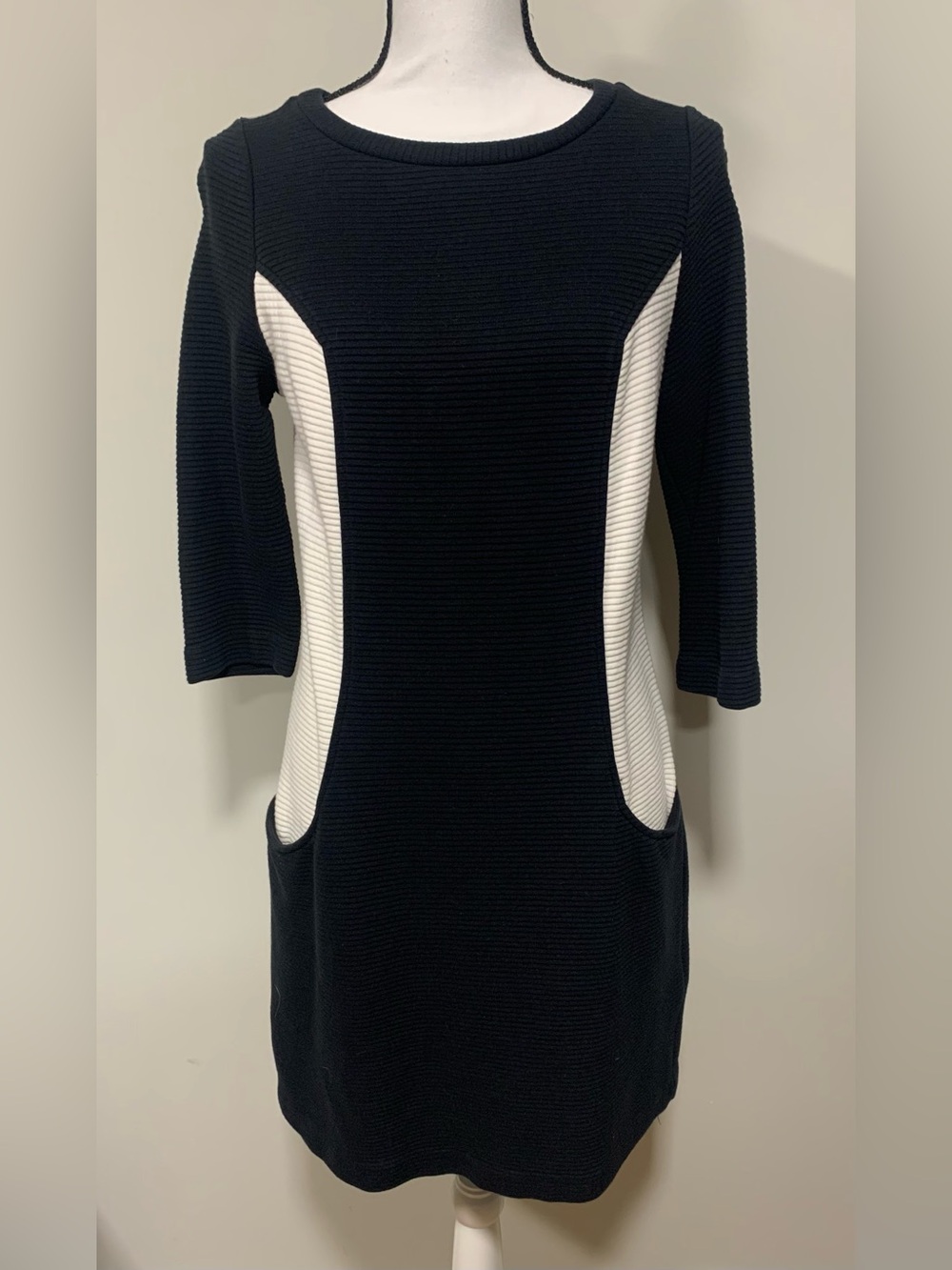 Boden Trinity Jersey Knit Ribbed Textured Knee Length Dress Pockets US 8